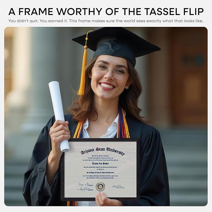 Homeforia 8.5x11 Diploma Frame Black Wood, High End Oak 8.5 x 11 Certificate Frames, 11x8.5 Black Document Frames for Wall or Tabletop, 8.5 by 11 Award Wooden Frame, Tempered Glass, Wall Kit, Set of 1