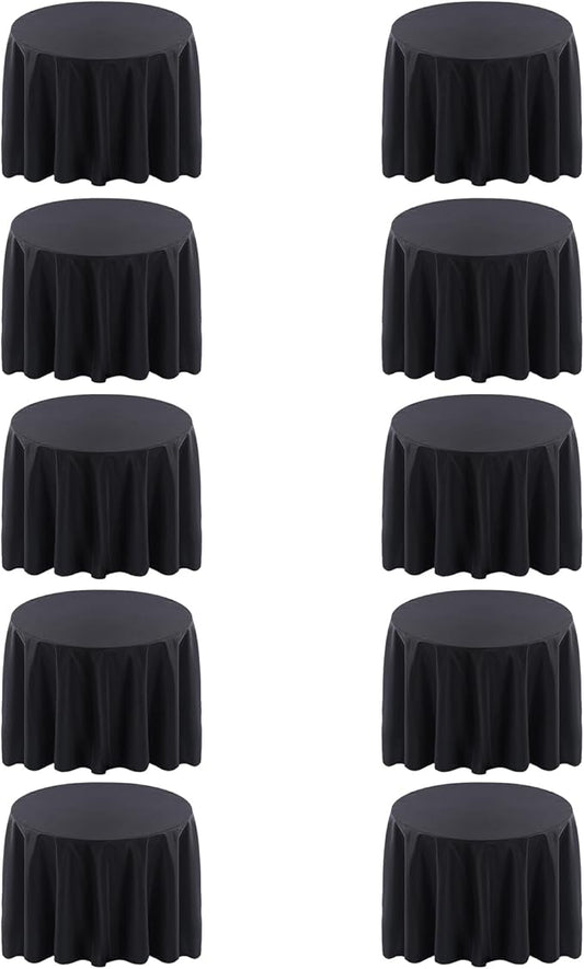 Surmente 132 inch Round Tablecloths -10 Pack Black Round Table Cloths, Polyester Fabric Table Covers for Wedding, Party, Banquet, or Restaurant