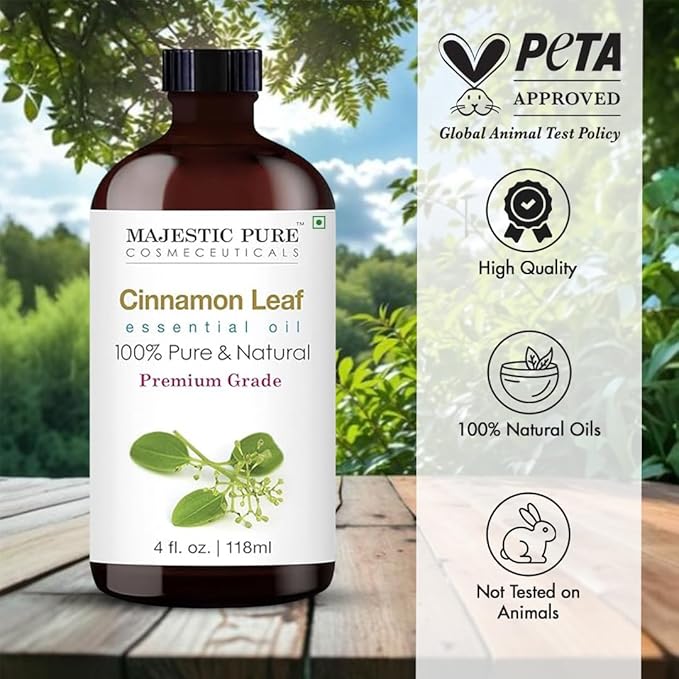 Majestic Pure Cinnamon Essential Oil with Glass Dropper - Huge 4 Fl Oz - 100% Pure and Natural Cinnamon Oil - Premium Grade Essential Oils for Diffuser, Aromatherapy, Soap and Candle Making