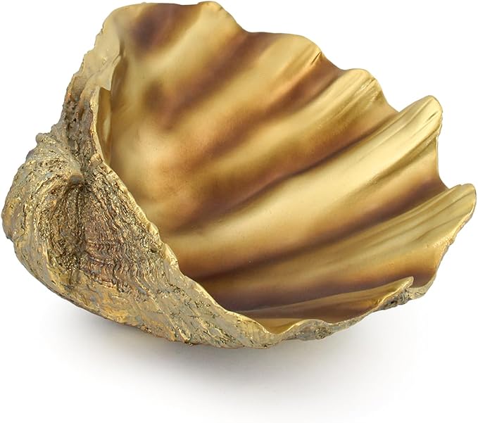 Large Clam Shells Decorative Bowl-Bronze/Golden Sea Shells Decorative Storage Bowls for Coastal Beach theme house table centerpiece decorations & Nautical decorations for coffee table -10.2"-1PC