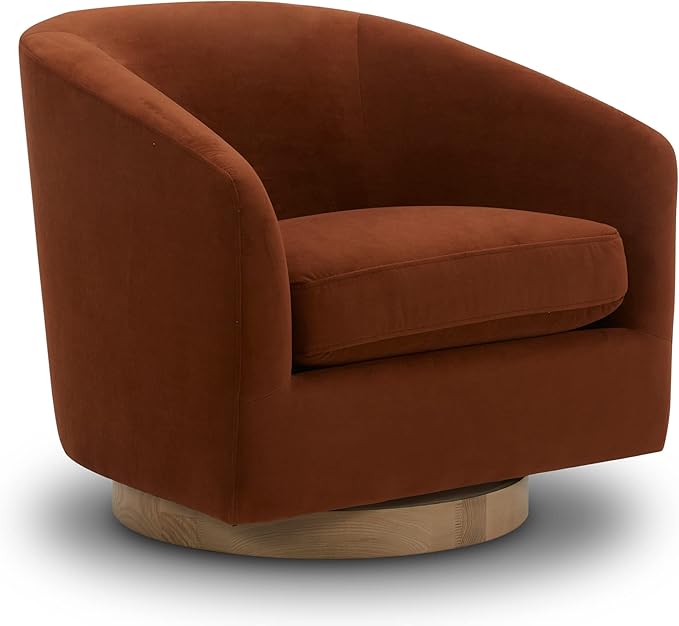 CHITA Swivel Accent Chair, FSC Certified Upholstered Velvet Barrel Chair for Living Room, Fully Assembled, Burnt Orange