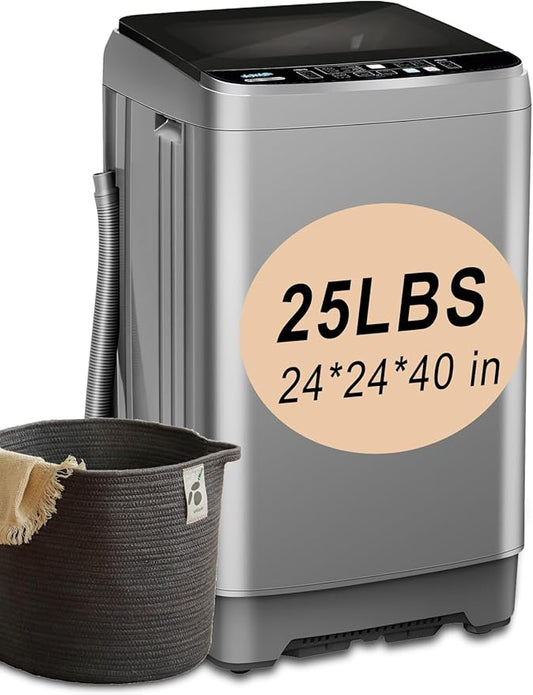 Full-Automatic Washing Machine 25 lbs Portable Washer 10 Wash Program & 8 Water Level with LED Display,Drain Pump, Ideal for Apartments, RV, Camping, Grey