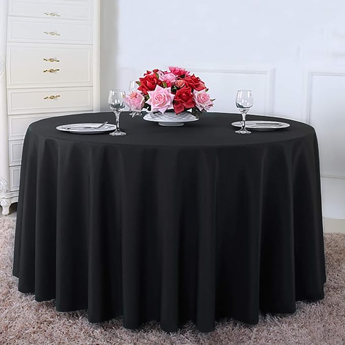 Surmente Black Tablecloth for Round Tables, 70-inch Round Table Cloths for Weddings, Banquets, or Restaurants