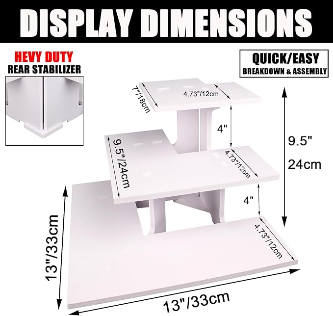 WANLIAN 3-Tier Corner Retail Table Display Stand, Portable Display Rack Shelves for Vendors, Craft Shows, Farmers Market, Pop Up Shop Countertop White Risers for Display, Soap, Candles, Tumblers