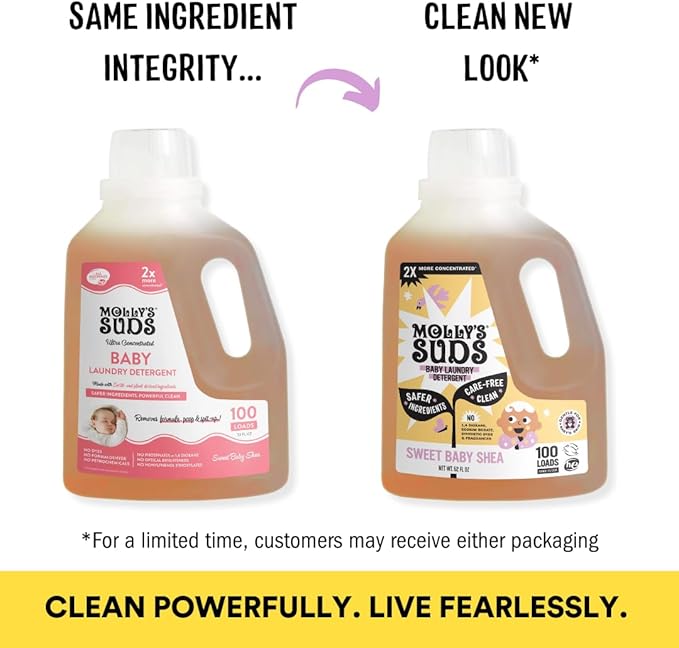 Molly's Suds Baby Liquid Laundry Detergent | Removes Formula, Poop & Spit-Up Stains | Extra Gentle for Infants, Babies, Toddlers (Sweet Baby Shea, 200 Loads)