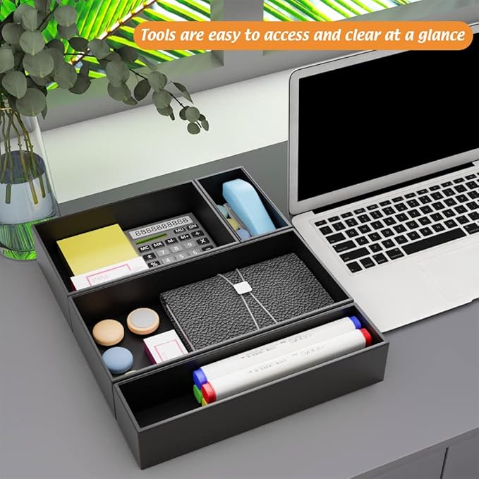 Black Bamboo Drawer Organizer - Silverware&Utensil Holder Organizer for Kitchen Drawers, Multi-Use Drawer Dividers Boxes for Bathroom Counter,Cabinet, Garage, Office Desk, Makeup, Jewelry (9"6"2.5")
