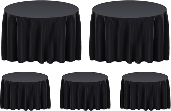 Surmente 132 inch Round Tablecloths -5 Pack Black Round Table Cloths, Polyester Fabric Table Covers for Wedding, Party, Banquet, or Restaurant