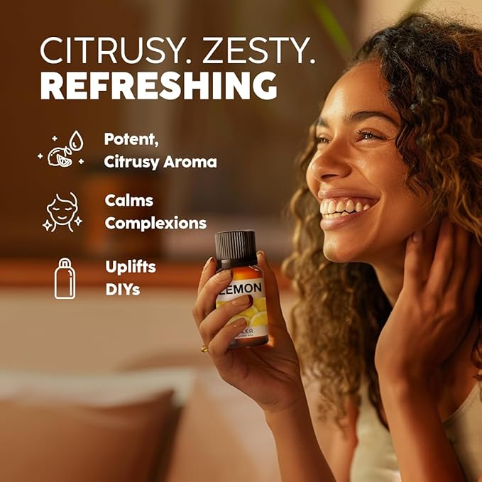 Kukka Lemon Essential Oil for Skin, Diffuser & DIY - 0.34 Fl Oz - 100% Pure Natural, Fresh Lemon Scent, for Cleaning,Aromatherapy,Candles,Soap Making Scent DIY