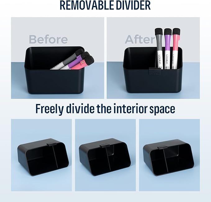 loukin Magnetic & Adhesive Dry Erase Marker Holder with Diver, 1 Small + 1 Mini, Magnetic Storage Organizer for Whiteboard or Refrigerators (Black)