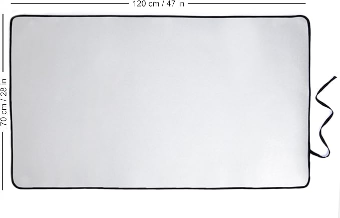 Encasa XO Ironing Mat/Pad - Metallic Silver (Large 48"x28") with 5mm Foam Padding & Silicone Iron Rest for Steam Pressing on Tabletop or Bed - Heat Reflective, Portable, Quilting