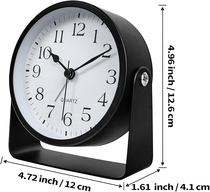 Small Desk Analog Alarm Clock Battery Powered Mini Metal Nightstand Shelf Clock with Light Side Table Decor Mid Century Cute Alarm Clock for Heavy Sleepers Bedrooms Desktop Living Room Bathroom
