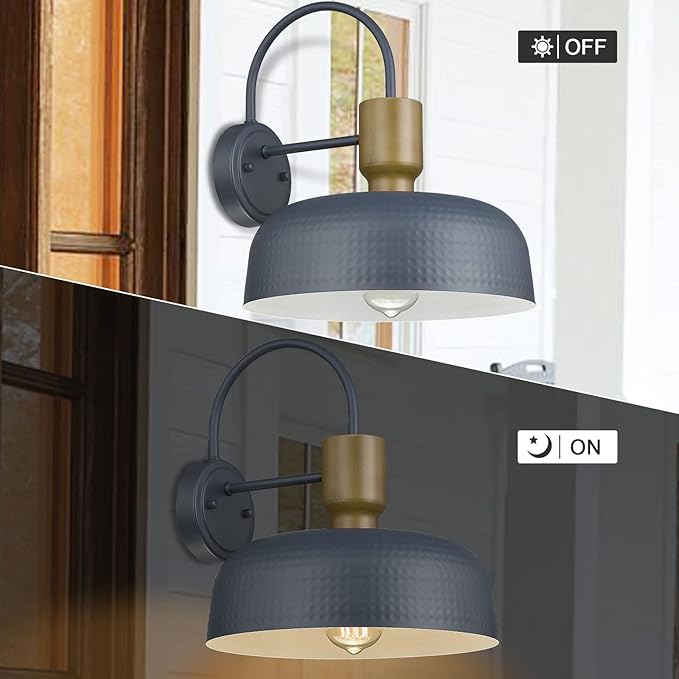 Outdoor Barn Light Gooseneck Barn Light, Farmhouse Exterior Wall Mount Light Vintage Wall Lighting Fixture Industrial Sconce Lantern for Porch, Entryway, Garage, Blue, 1 Pack