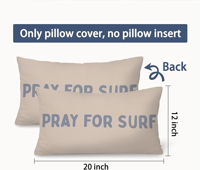 Coastal Beach Room Decor 12x20 Pillow Cover, Beach House Decor, Pray for Surf Coastal Decorative Lumbar Pillow Covers for Girls Boys Bedroom College Dorm Sofa Couch