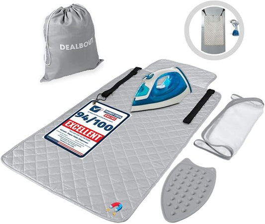 Premium Ironing Mat Heat Resistant Silicone Iron Rest Non Slip Magnetic Portable Ironing Pad Table Top Countertop Quilted Insulating Pad Travel Quilting Cover Scorch Mesh Blanket Over The Door