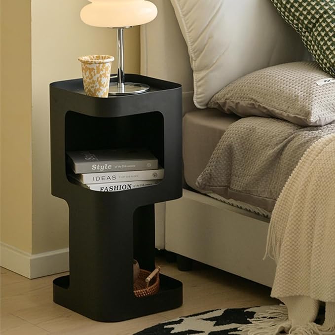 Modern Side Table,Small end Table for Small Spaces,Metal nightstand with Storage Shelf,Space-Saving Bedside Table Accent Table Drink Tables for Living Room,Bedroom.No Assembly Required