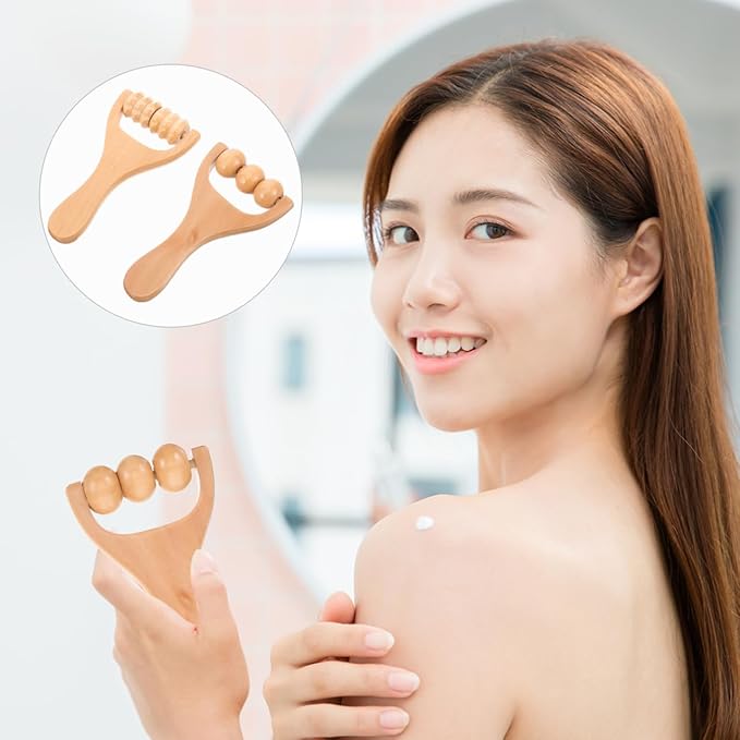 Wooden Massage Roller, Wood Therapy Massage Tools 2pcs Bead Wooden Roller Tool Muscle for Men and Women, Muscle Tension Relief Tissue Father and Mother Day Giftware
