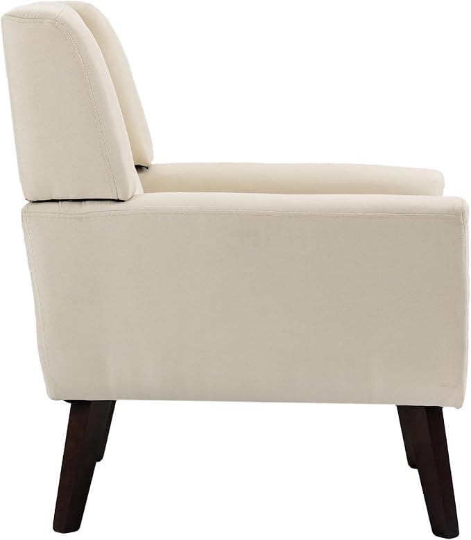 UIXE Accent Chair, Modern Upholstered Armchair in Fabric for Living Room, Comfy Club Arm Chairs Single Sofa Button Tufted Bedroom Reading Seat - White, Set of 1
