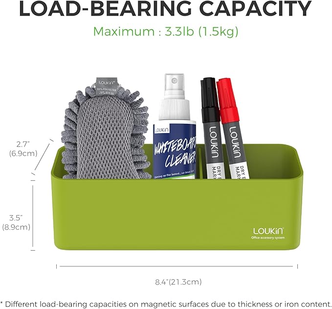 loukin Magnetic and Adhesive Marker Holder, Dry Erase Accessory Tray, Magnetic Storage Organizer for Whiteboard, Glass or Refrigerators (Green)