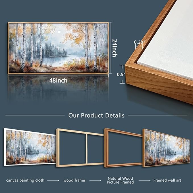 PHAOHUAXM Large Canvas Wall Art For Living Room Wall Decor For Bedroom Office Decorations Trees Forest Landscape Painting Lake view Wall Pictures Modern Room Home Decor Artwork Wood Framed 24x48 In