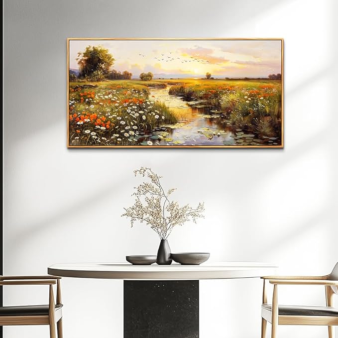 PHAOHUAXM Large Wall Art For Living Room Canvas Wall Decor For Bedroom Watercolour Painting Office Decoration Countryside Sunrise Scenery Wall Picture Ready To Hang Home Decor Wood Framed 20x40 In