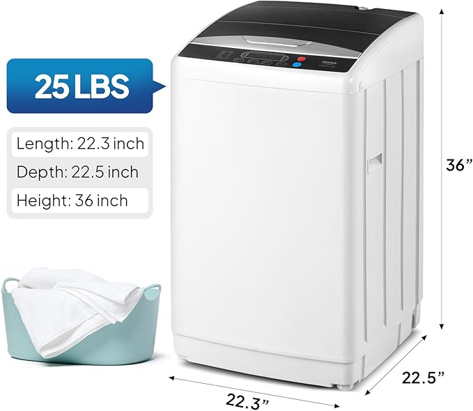 ROVSUN 25LBS Portable Washing Machine, Full-Automatic Electric Laundry Machine with Stainless Steel Drum, 110V Compact Washer, Washer and Spin Dryer Combo with Drain Pump for Apartment, Dorm, Home