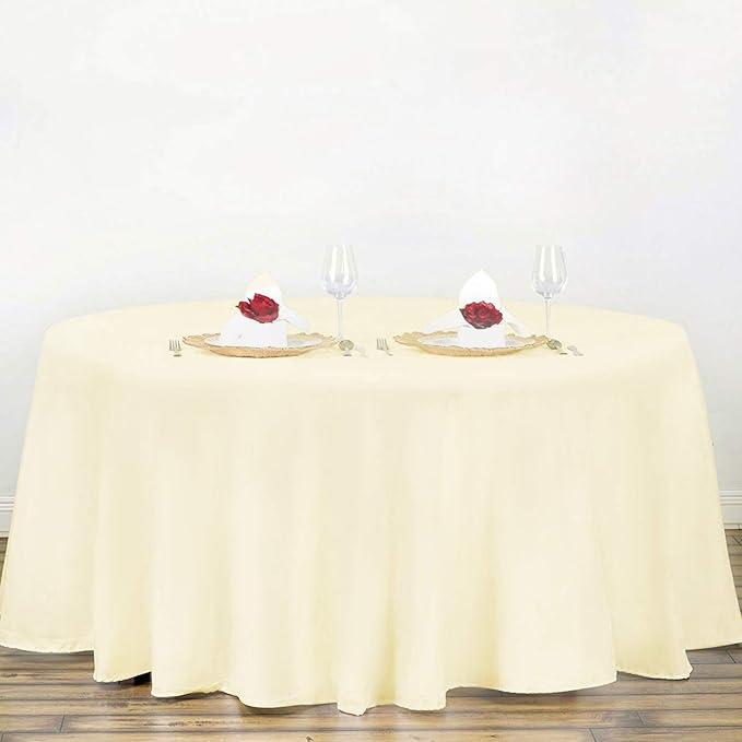 Surmente Ivory Tablecloth for Round Tables, 120-inch Round Table Cloths for Weddings, Banquets, or Restaurants