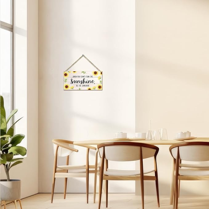 Be The Sunshine Wooden Hanging Sign Plaque, Sunflower Wall Decor Sign With Inspirational Quotes, Rustic Wood Sign Wall Art for Home Nursery Living Dining Room Farmhouse Garden Yard - A21