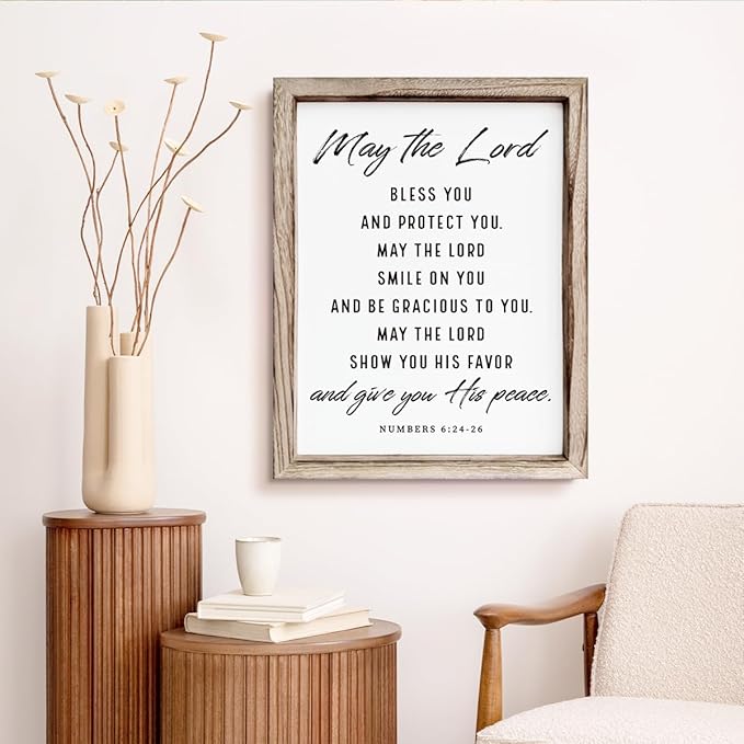 Christian Wooden Plaque, Bible Verse Scripture Decor, Framed Wall Plaque Signs 15 * 11.5 inches, Inspirational Christian Gift, May the Lord Bless You and Protect You Sign