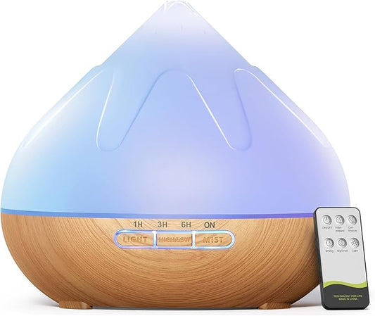 500ML Essential Oil Diffuser: Aroma Diffuser with Remote Control for Hotel Spa Yoga Room - Humidifier with 14 Colors LED Night Light for Bedroom Home Relaxation-Light Brown