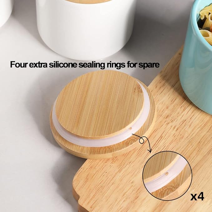 Sweejar Ceramic Kitchen Canister Sets, Porcelain Container for Countertop, Heavy Food Storage Jars with Airthight Seal Bamboo Lid, Servering for Sugar, Coffee Beans, Tea Leaves, Pack of 4(Jade)