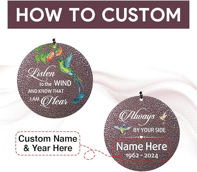 Sympathy Wind Chimes, Personalized Wind Chime for Loss of Loved Mom/Dad/Lover, Colorful Hummingbird Memorial Wind Chimes, Commemorative Sympathy Gifts