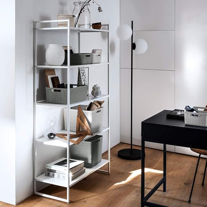 Curver Jute Decorative Plastic Organization and Storage Basket Perfect Bins for Home Office, Closet Shelves, Kitchen Pantry and All Bedroom Essentials, (Set of 6), Grey, Medium