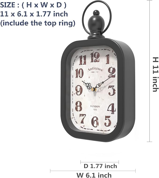 Menterry Small Retro Rectangle Wall Clock, Black Antique Vintage Style Decor Wall Clocks for Farmhouse,Bedroom,Kitchen,Bathroom (11" H x 6.1" W)