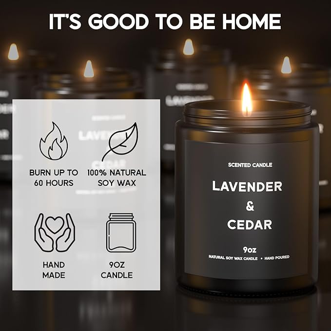 Lavender&Cedar Candle, 9oz Scented Candle for Men, Scented Candles for Home, Soy Candle Gifts for Men, Personalized Blessing Minimalist Men's Scented Candle
