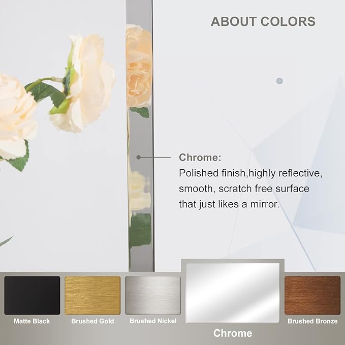 ANDY STAR Chrome Oblong Mirror, 32x40 Inch Polished Chrome Oval Mirror for Bathroom with Stainless Steel Metal Frame, Wall Mouned for Bathroom, Living Room, Entryway