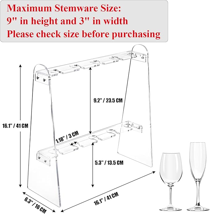 Tosnail 2-Tier Champagne Flute Glass Holder Stand, 10 Slots Champagne Flute Tabletop Stemware Hanging Display Rack for Party, Fits Up to 9 Inch Glasses