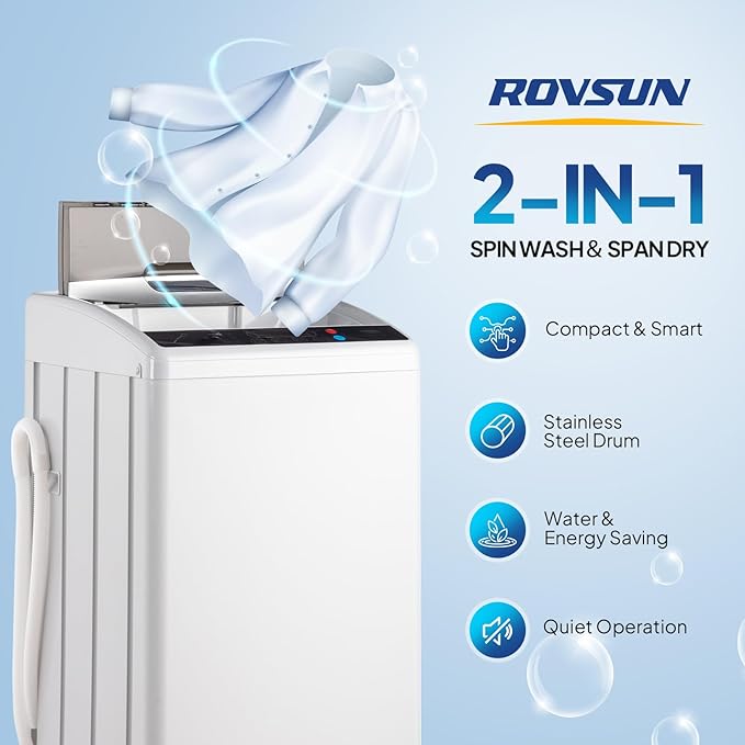 ROVSUN 25LBS Portable Washing Machine, Full-Automatic Electric Laundry Machine with Stainless Steel Drum, 110V Compact Washer, Washer and Spin Dryer Combo with Drain Pump for Apartment, Dorm, Home