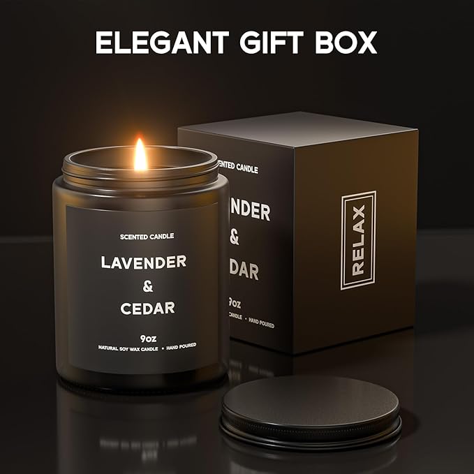 Lavender&Cedar Candle, 9oz Scented Candle for Men, Scented Candles for Home, Soy Candle Gifts for Men, Personalized Blessing Minimalist Men's Scented Candle