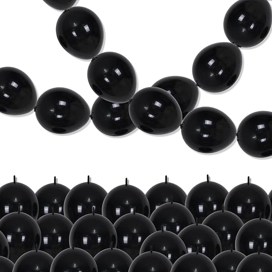 Black Linking Balloons, 100PCS Linked Balloon with Tail for Balloon Wall Arch and Chains, Quick Linkable Balloons for Wedding Birthday Baby Shower Engagement Graduation Party Decorations (10inch)