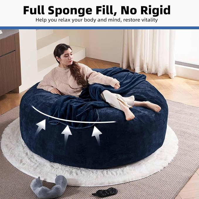 6FT,Oversized Bean Bag Chairs for Adults,Giant beanbag with Filler Included,Fluffy Memory Foam,Soft and Comfy Corduroy Fabric,Gaming Chairs Suitable for Living Room and Bedroom (Blue, 6 Foot)
