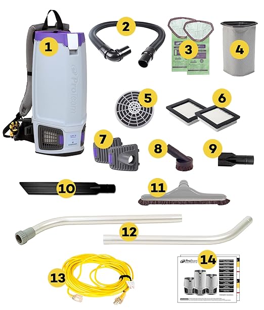 ProTeam GoFit 10 Commercial Backpack Vacuum with 107676 Blower Doors, 1.5 Inch Blower Tool and Hard Surface Tool w/Nylon & Horse Hair Blend Brush Tool Kit, Corded, 107800 + 107676, MegaVac Replacement