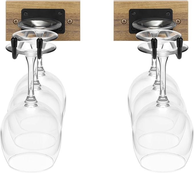 Sorbus Wall Mounted Wine Glass Stemware Rack Set - Wire & Wood Wine Rack Wall Mounted for Wine Glasses, Champagne Glasses, and Drinkware - Complete Your Home Bar & Kitchen Storage, Mahogany