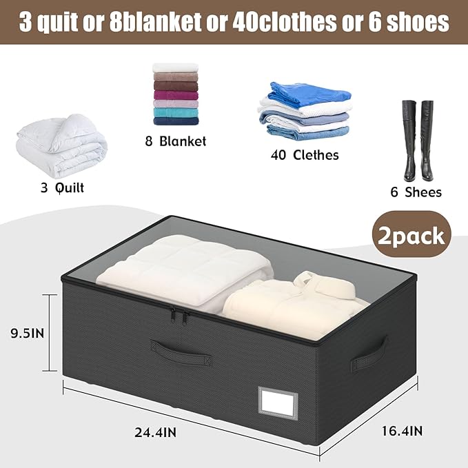 Underbed Storage Bins With Wheels, No Assemble Required 10 inches Height Large Capacity Rolling Underbed Shoe Storage Containers,Dorm Underbed Storage Drawers