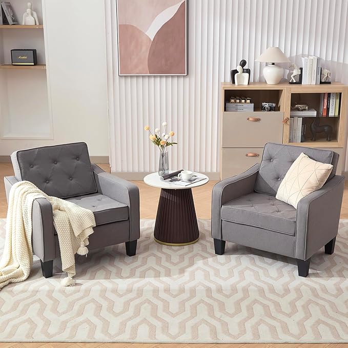 STHOUYN Living Room Chairs Accent Chairs Set of 2, Waiting Room Arm Chairs, Reading Chairs for Bedroom Comfy Club Chair Tufted, Office Small Space (2, Grey)
