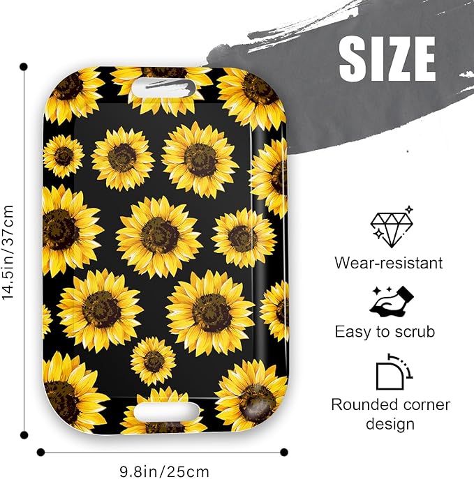 Serving Trays with Handles, 14.5 x 9.8 inch Rectangular Plastic Tray for Restaurant, Kitchen, Sunflower Black Background