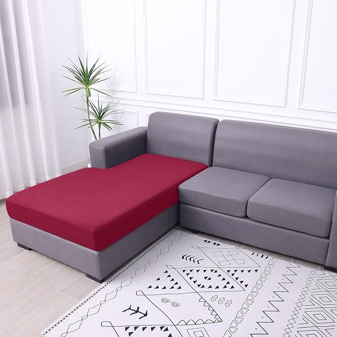 hyha Waterproof Sectional Couch Covers, Non Slip Sofa Couch Cushion Covers L Shape, Thick Stretch Jacquard Fabric, Washable Sofa Slipcovers with Elastic Bottom (1 Piece for Chaise XL, Wine Red)