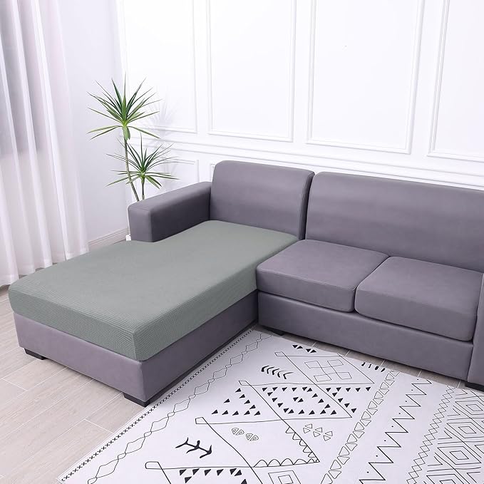 hyha Waterproof Sectional Couch Covers, Non Slip Sofa Couch Cushion Covers L Shape, Thick Stretch Jacquard Fabric, Washable Sofa Slipcovers with Elastic Bottom (1 Piece for Chaise XL, Light Grey)