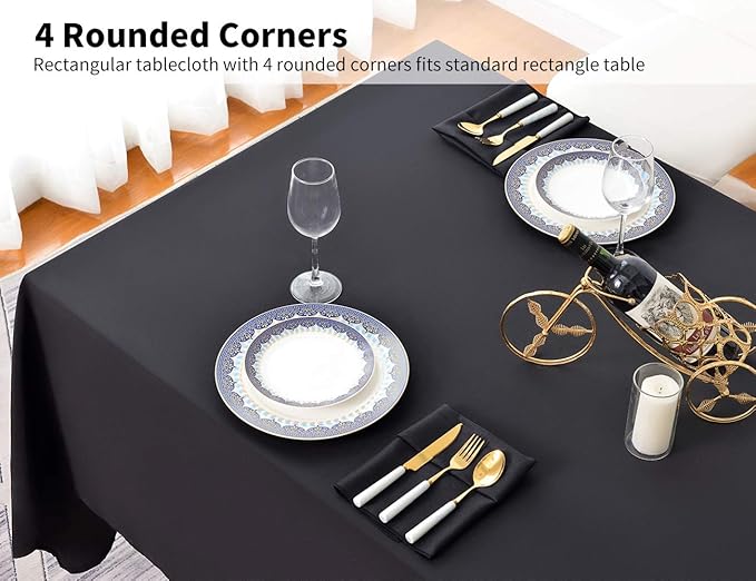 Surmente Black Tablecloth 90 x 156-inch Rectangular Polyester Table Cloth for Weddings, Banquets, or Restaurants