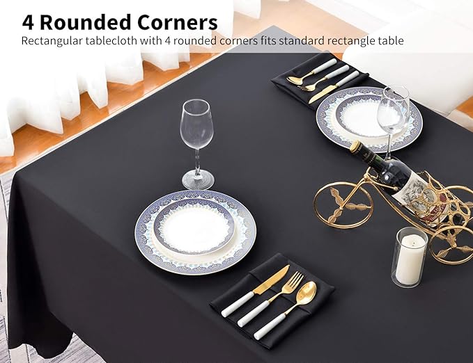 Surmente Black Tablecloth 90 x 132-inch Rectangular Polyester Table Cloth for Weddings, Banquets, or Restaurants