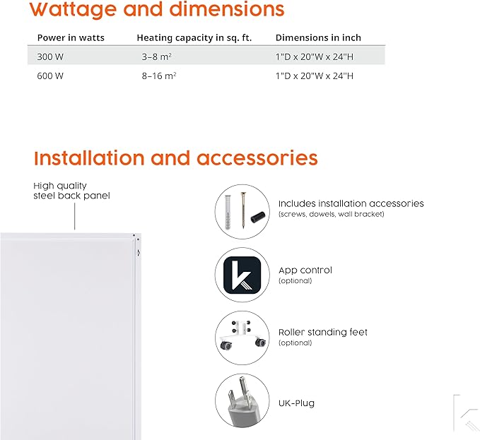 Infrared Space Heater 600W - suited for 86-142ft² - energy efficient electric heating - wall-mounted - warms up quickly - over-heating protection - silent - carefree - pleasant warmth